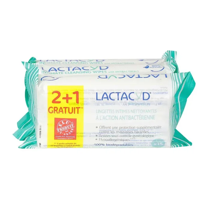 15 Lingettes intimes nettoyantes anti-bactérienne 3 paquets
