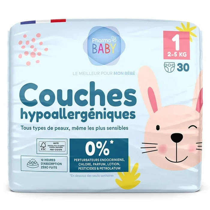 30 couches hypoallergéniques 2-5 kg toute peau taille 1