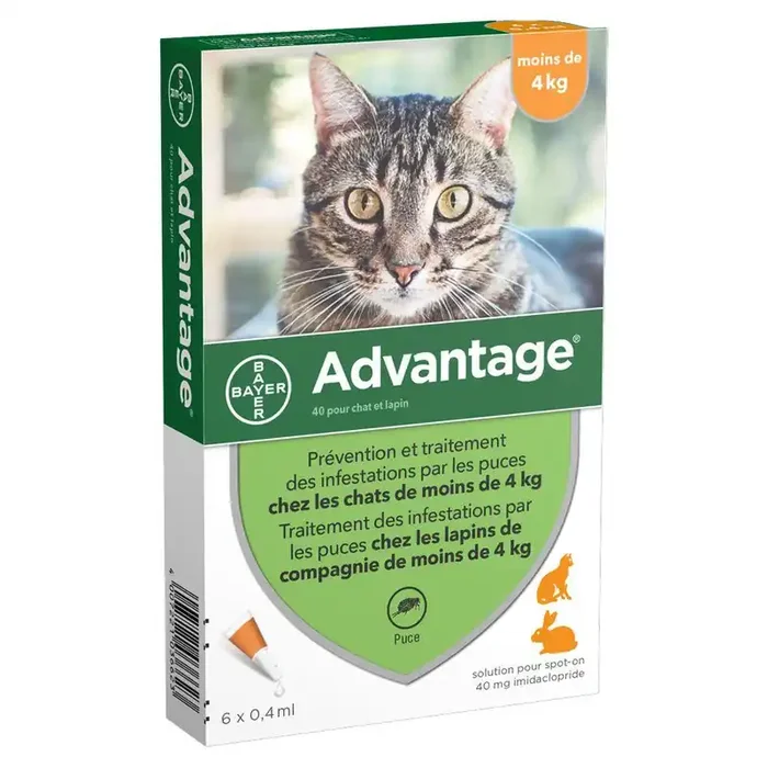 40 Pour Petit Chat Et Lapin Moins De 4 Kilos 6×0.4ml Advantage