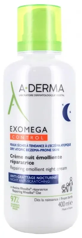 A-Derma Exomega Control Crème Nuit Émolliente Réparatrice Dès la Naissance 400 ml