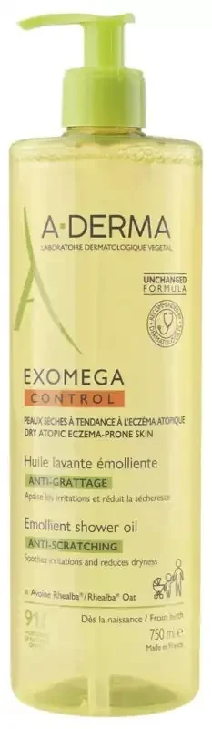 A-Derma Exomega Control Huile Lavante Émolliente Anti-Grattage Peaux Sensibles 750 ml