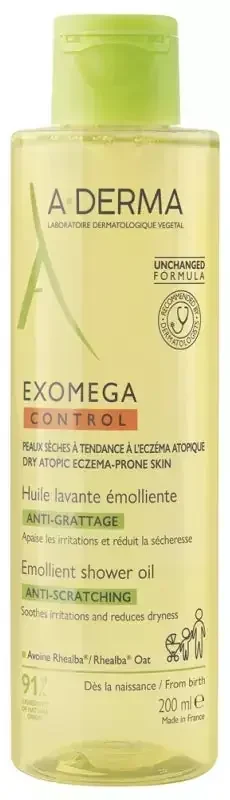 A-Derma Exomega Control Huile Lavante Émolliente Peaux Sèches Atopiques 200 ml