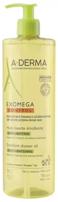 A-Derma Exomega Control Huile Lavante Émolliente Peaux Sèches Atopiques 500 ml