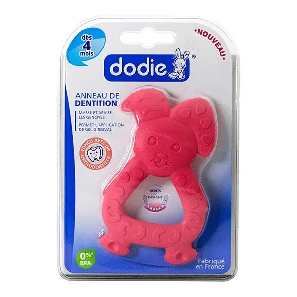 Anneau de dentition dès 4 mois ludique lapin rose