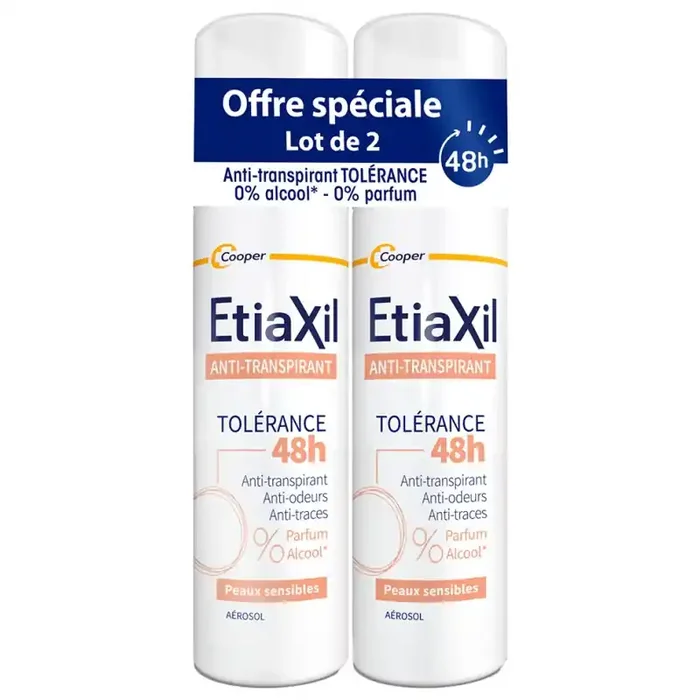 ANTI TRANSPIRANT TOLERANCE 48H Peau sensible LOT DE 2 SPRAYS DE 150ML ETIAXIL
