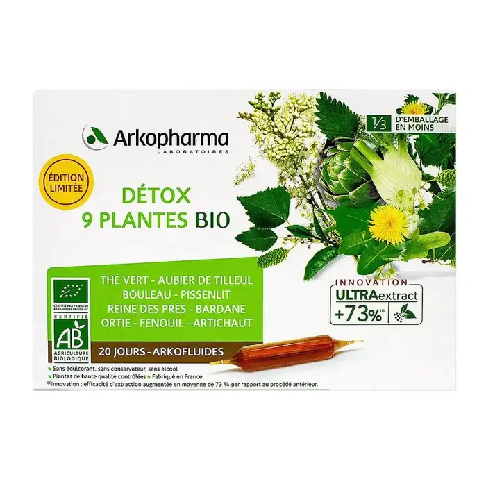 Arkofluides détox 9 plantes bio 20 ampoules