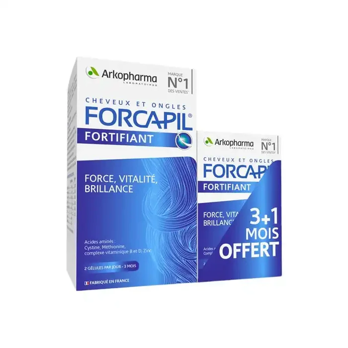 Arkopharma forcapil fortifiant, cheveux et ongles – lot 3 mois + 1 mois offert 180 + 60 gelules