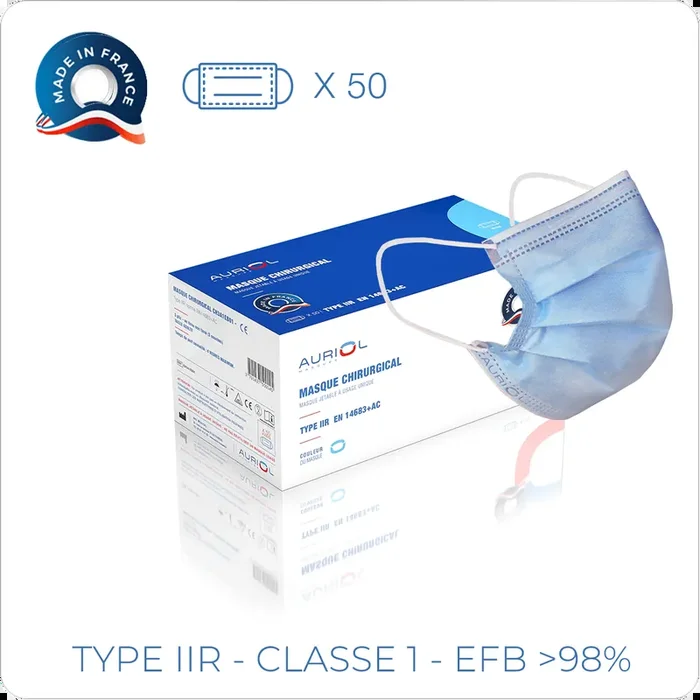 AURIOL – Masque Chirurgical Auriol Type IIR – 50 unités – bleu
