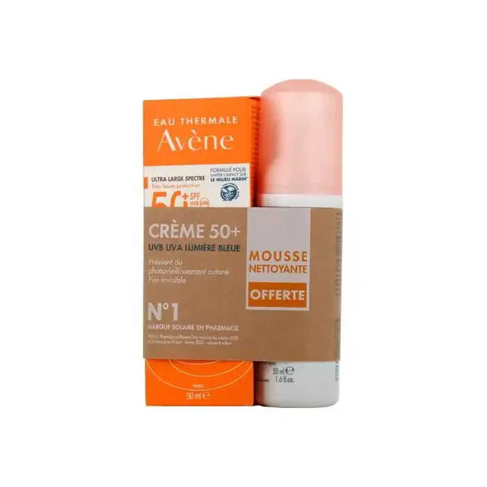 Avene creme solaire peaux sensibles SPF50+ 50ml + mousse nettoyante 50ml