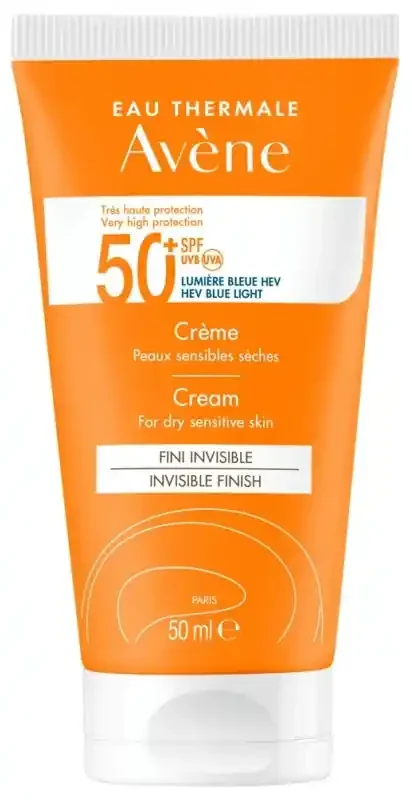 Avène Eau Thermale – Solaire – Crème 50+ Uvb Uva Lumière Bleue Hev Peaux Sensibles Sèches 50 ml