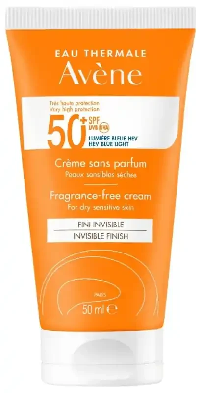 Avène Eau Thermale – Solaire – Crème 50+ Uvb Uva Lumière Bleue Hev Peaux Sensibles Sèches Sans Parfum 50 ml