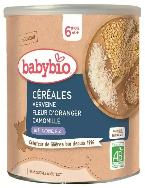 Babybio 3 Céréales Verveine Fleur d‘Oranger Camomille Dès 6 Mois 220 g