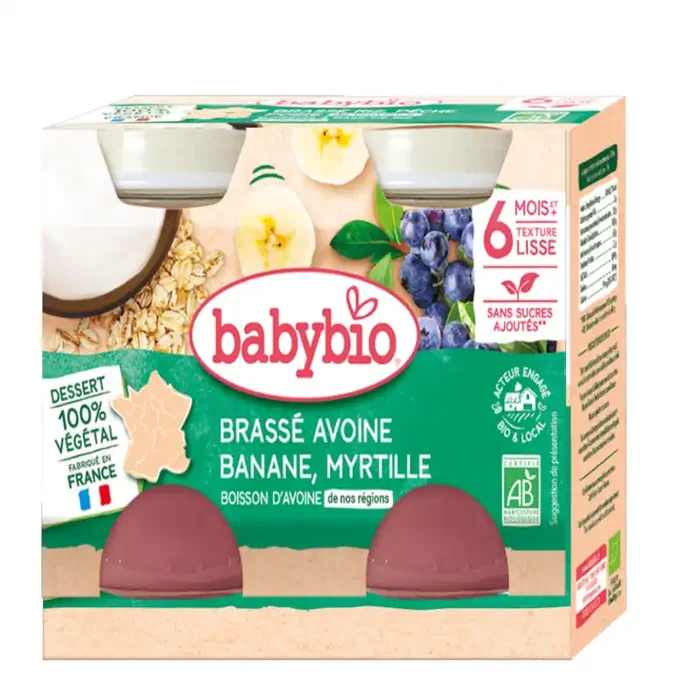 Babybio desserts végétaux brassé avoine Banane Myrtille +6m Bio 2x130g