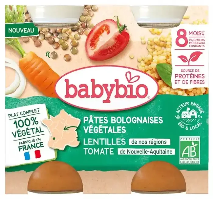 Babybio Pâtes Bolognaises Végétales – Carottes Lentilles de Nos Régions Tomates 400 g