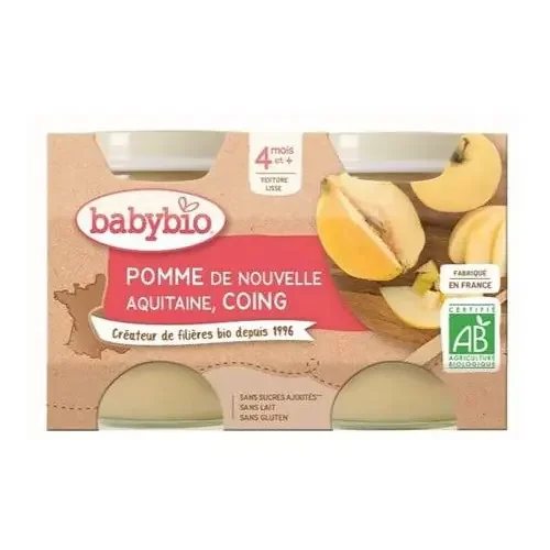 BABYBIO PETITS POTS FRUITS + 4 Mois Pomme Coing – 2x130g