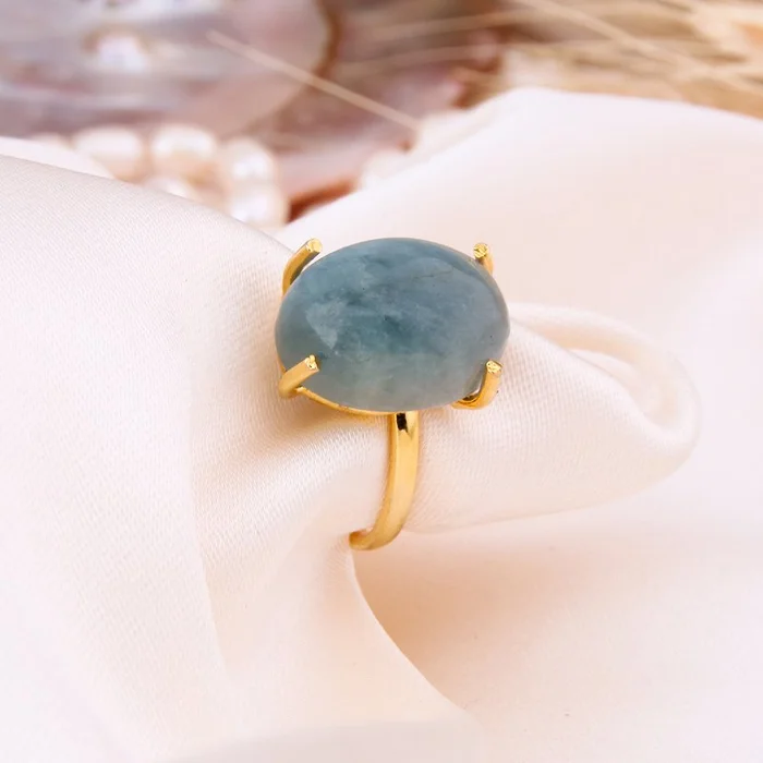 Bague – Laiton plaqué or & aigue-marine