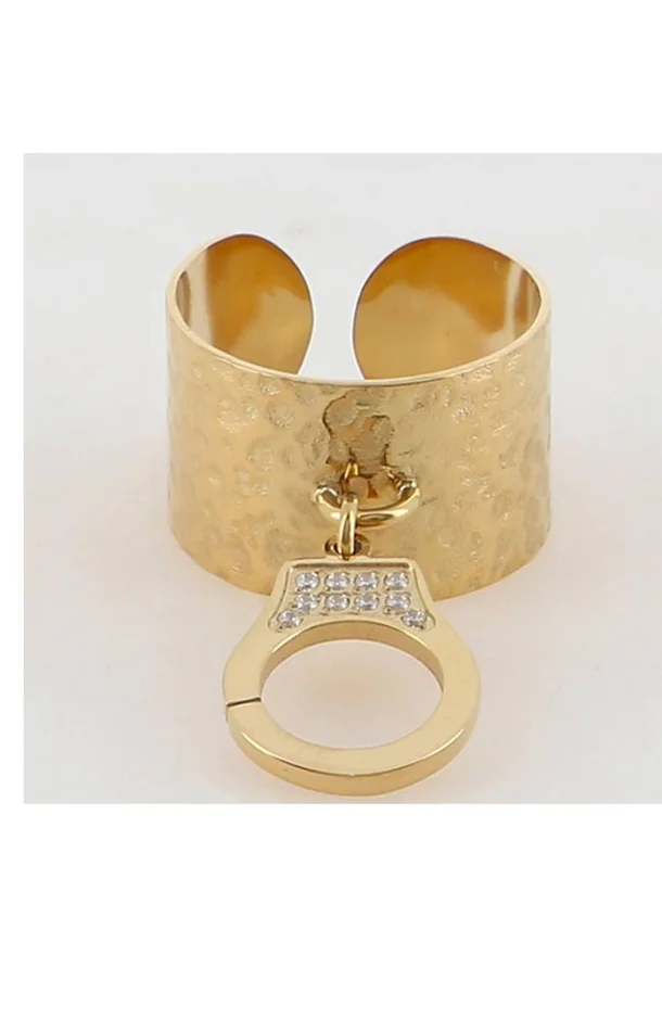 Bague ajustable – Acier inoxydable doré & strass