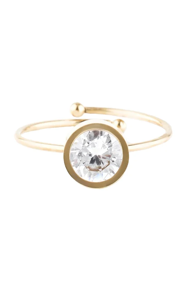 Bague ajustable – Acier inoxydable & cristal – Doré