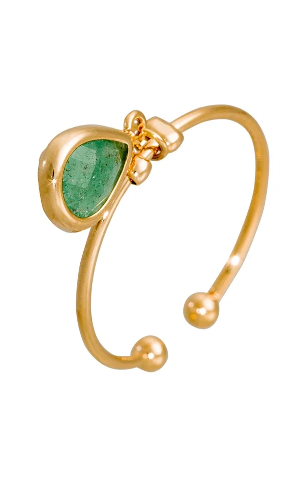 Bague ajustable Louise – Laiton doré & aventurine verte