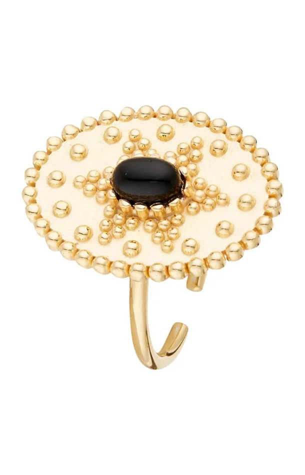 Bague ajustable Western – Laiton doré & onyx noir