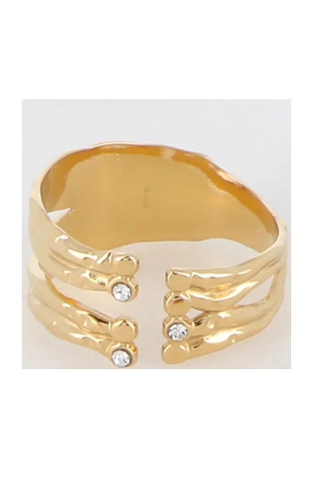 Bague multi-rangs – Acier inoxydable doré& zirconium