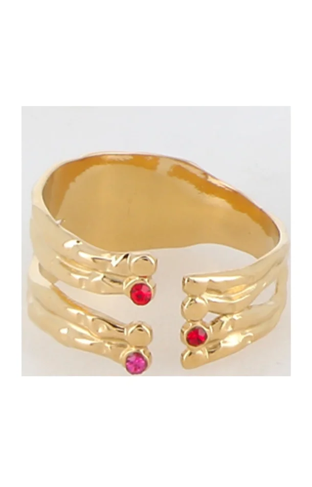 Bague multi-rangs – Acier inoxydable doré & zirconium rose