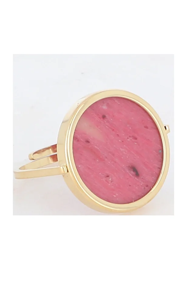 Bague ronde – Acier inoxydable doré & rhodonite rose