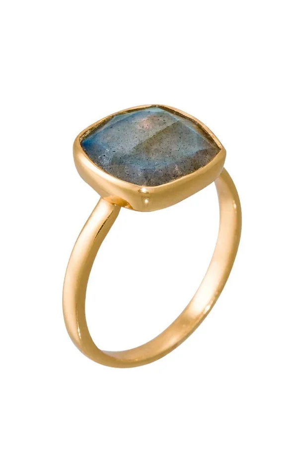 Bague Sia – Laiton doré & labradorite