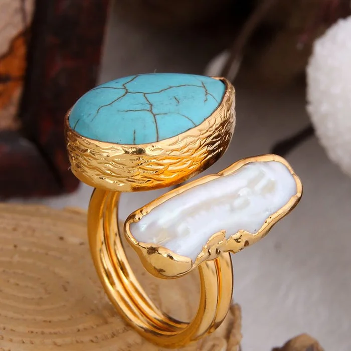 Bague turquoise – Laiton plaqué or