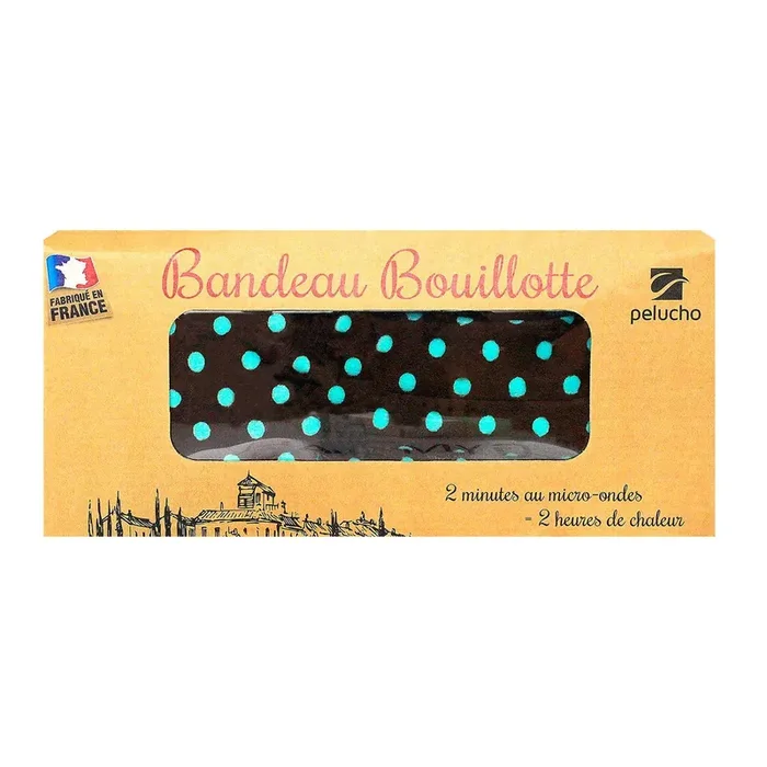 Bandeau bouillotte marron à pois bleus