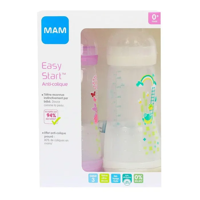 Biberons Easy Start anti-colique 4+ mois rose et blanc x2