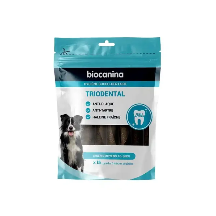Biocanina hygiene bucco-dentaire triodental chiens moyens 15 lamelles