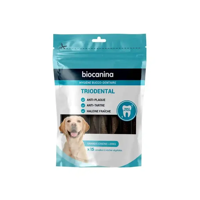Biocanina hygiene bucco-dentaire triodental grands chiens 15 lamelles
