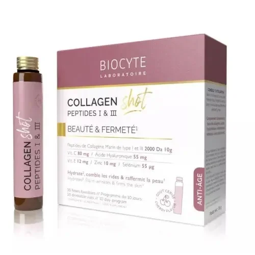 BIOCYTE COLLAGEN SHOT PEPTIDES I ET II Anti-Âge Goût Cerise – 10 Ampoules de 25ml