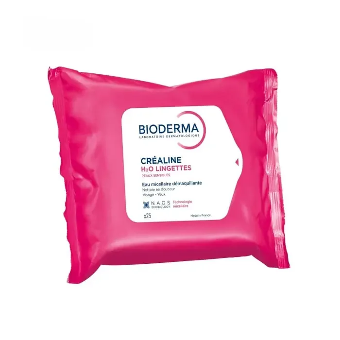 Bioderma CREALINE H2O LINGETTES – Eau Micellaire Démaquillante Visage et Yeux -Peaux Sensible x25s