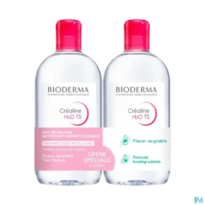 Bioderma crealine ts h2o eau micellaire demaquillante sans parfum 500ml x2