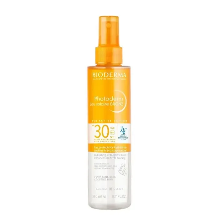 BIODERMA PHOTODERM – Eau Solaire Bronz SPF30 – Visage, Corps et Cheveux – Peaux Sensibles, 200ml