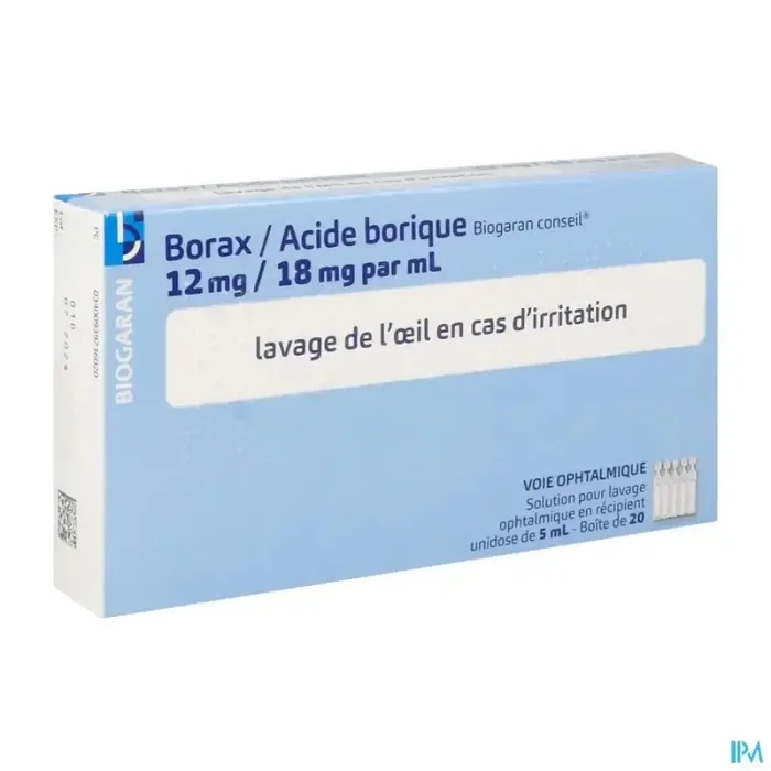Borax acide borique biogaran conseil 12mg/18mg/ml solution pour lavage ophtalmique unidose 20