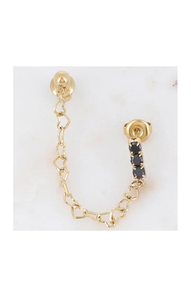 Boucle d’oreille – Acier inoxydable doré & oxyde de zirconium noir
