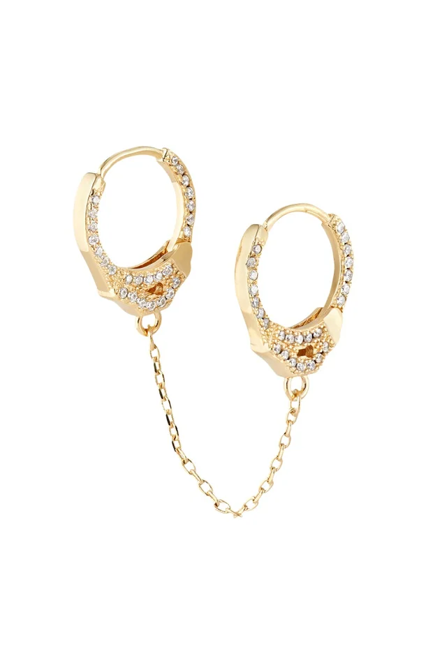 Boucle d’oreille double – Menottes – Laiton doré or 1 micron
