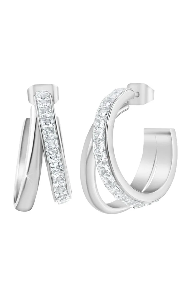 Boucles d’oreilles – Acier inoxydable & cristaux – Argenté