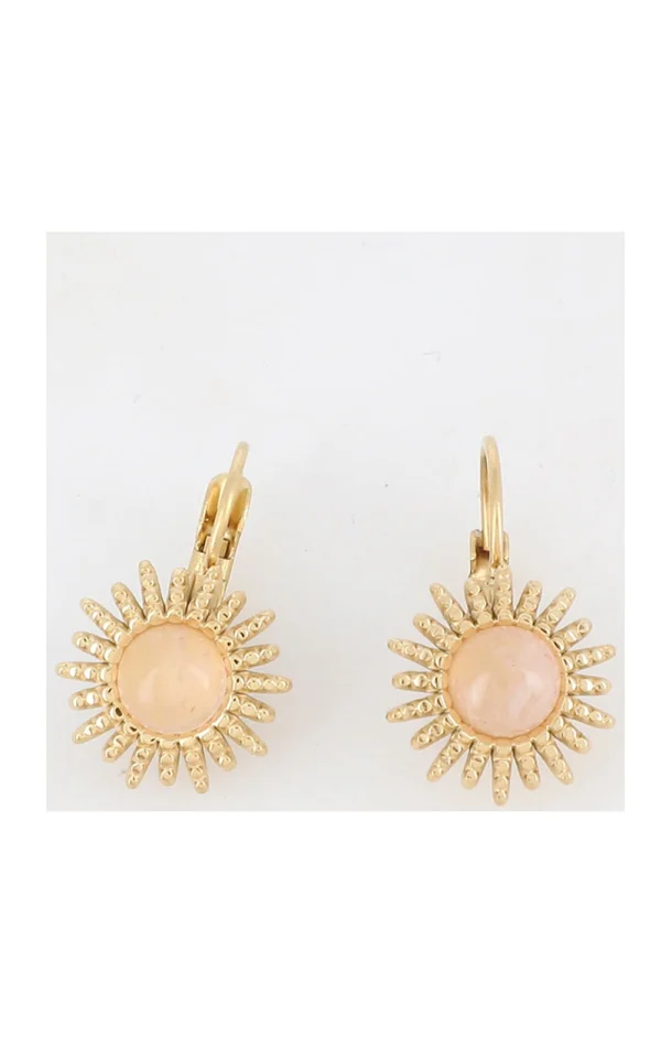 Boucles d’oreilles – Acier inoxydable doré & agate beige