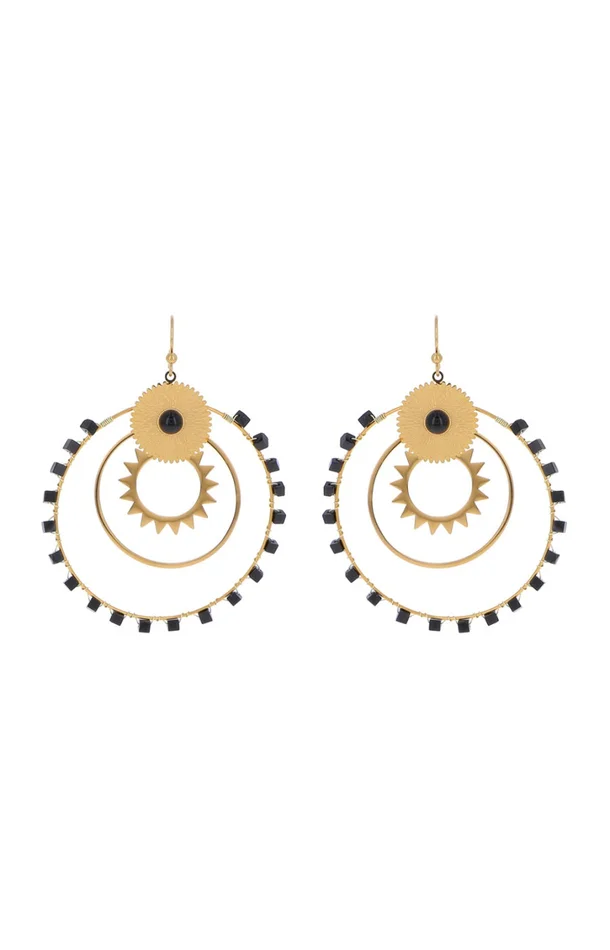 Boucles d’oreilles – Acier inoxydable doré & onyx noir