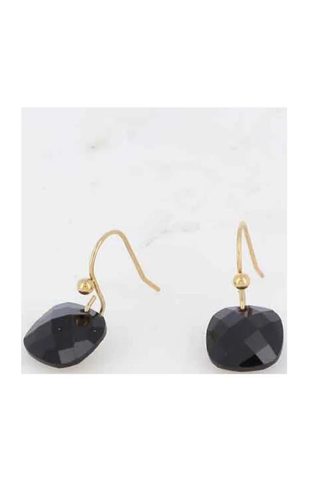 Boucles d’oreilles – Acier inoxydable doré & pâtes de verre noir
