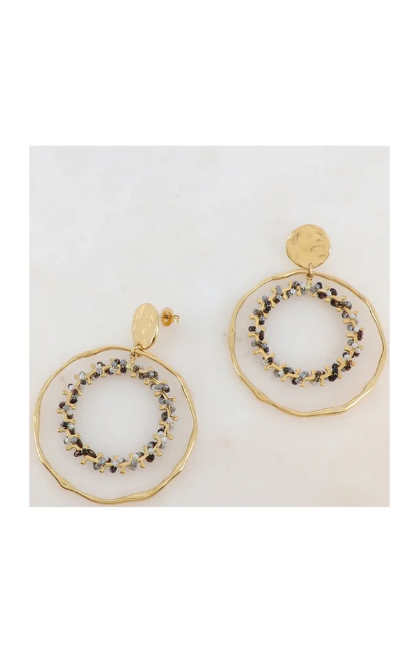 Boucles d’oreilles – Acier inoxydable doré & perles de rocaille