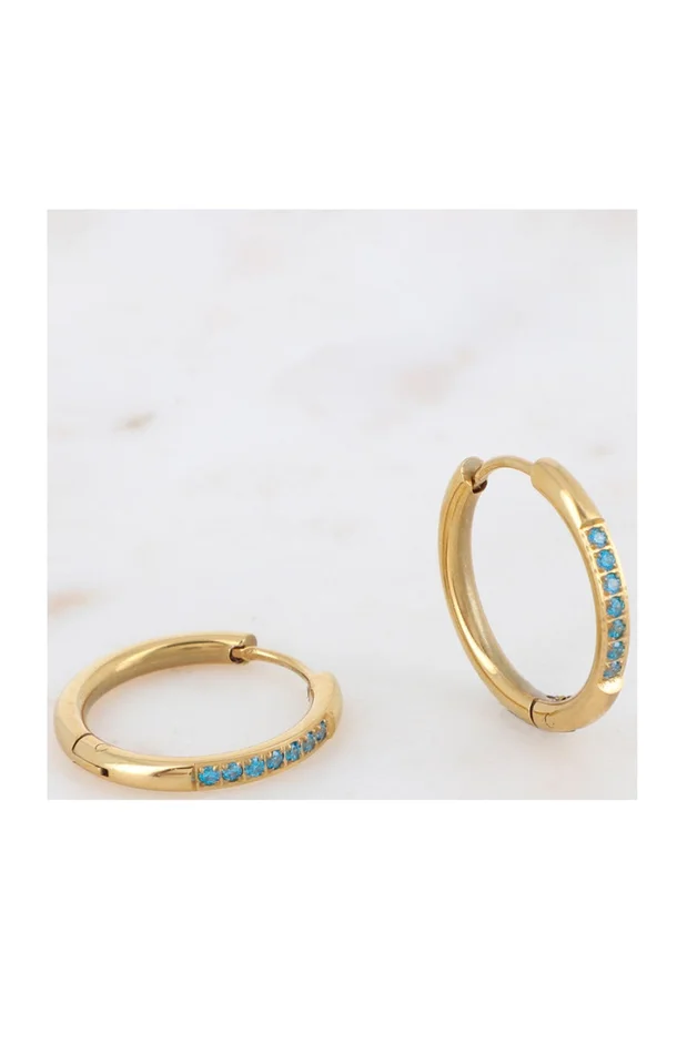 Boucles d’oreilles – Acier inoxydable doré & zirconium bleu