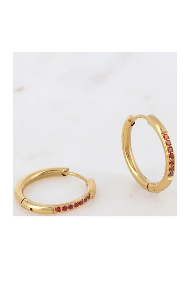Boucles d’oreilles – Acier inoxydable doré & zirconium rouge