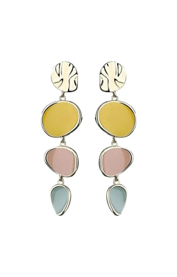 Boucles d’oreilles – Alliage doré – Jaune, rose & bleu