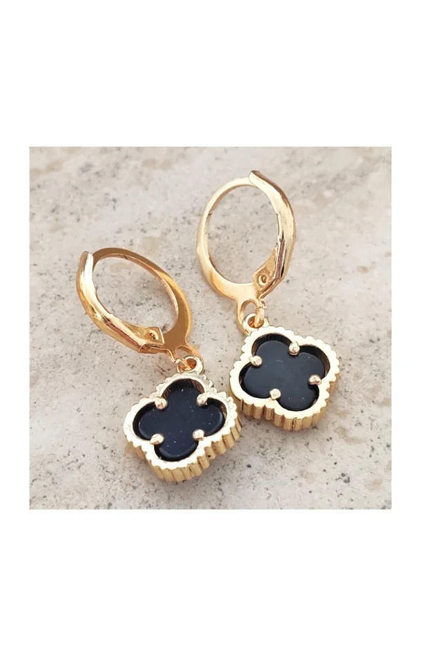 Boucles d’oreilles – Laiton plaqué or – Noir