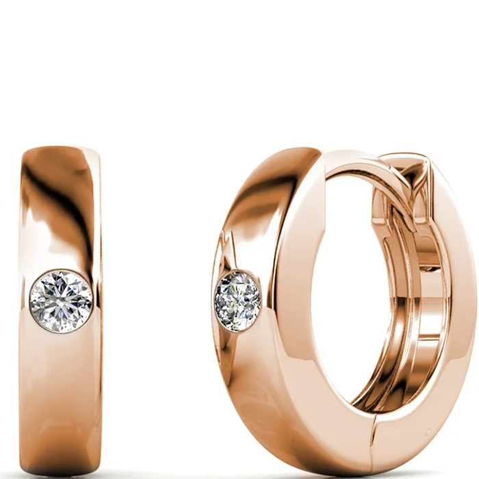 Boucles d’oreilles – Laiton plaqué or rose 18 k & cristal blanc
